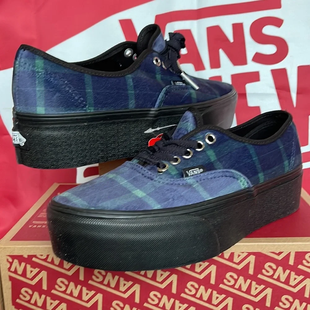 Vans Authentic Stacked Velvet Plaid Green/Black VNOA5KXX203 WMNS Platforms